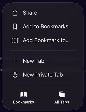 Safari share menu showing the share icon location