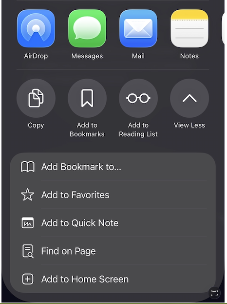 Share sheet with Add to Home Screen option highlighted